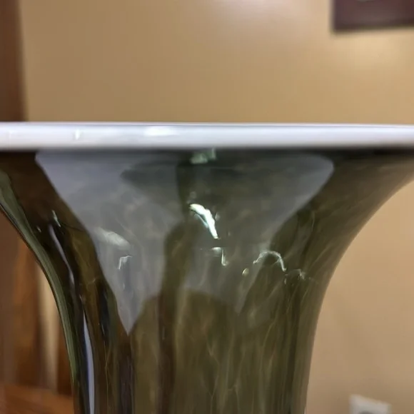 Hand blown art glass vase 13.25” tall greenwhite Art